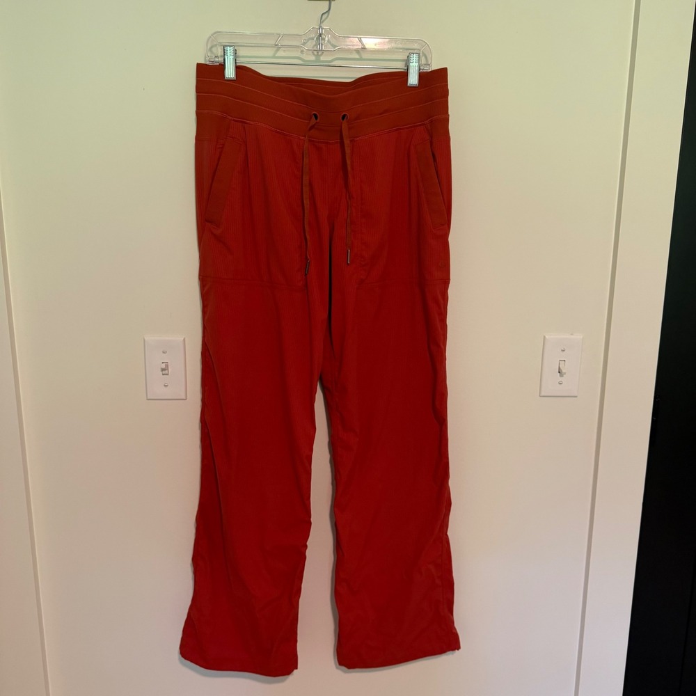 Lululemon Womens Burnt Orange Ribbed Wide Leg Athletic Lounge Pants Drawstring